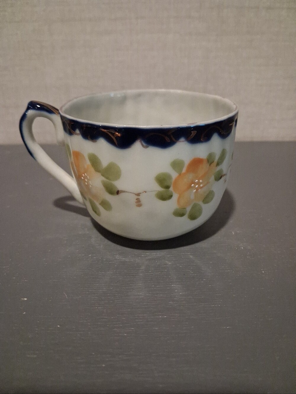 Vintage Nippon Porcelain Teacup Floral Motifs Deep Blue Cobalt Gold Gilding